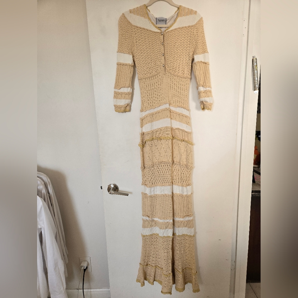 Chic Beige Long Sleeve Knit Dress